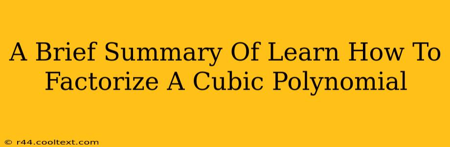 A Brief Summary Of Learn How To Factorize A Cubic Polynomial