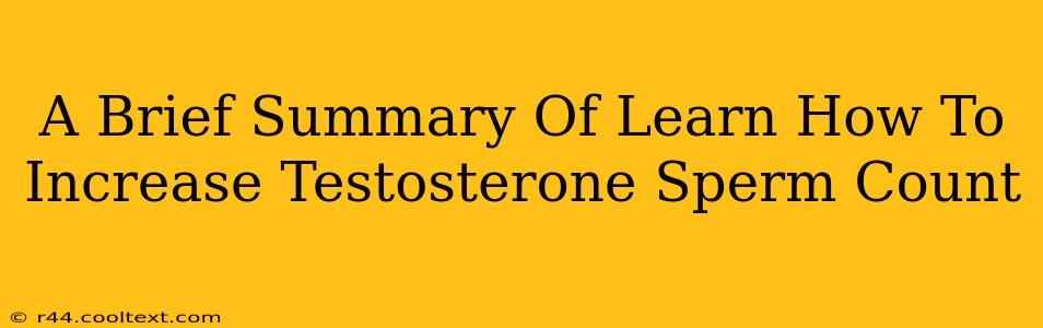 A Brief Summary Of Learn How To Increase Testosterone Sperm Count