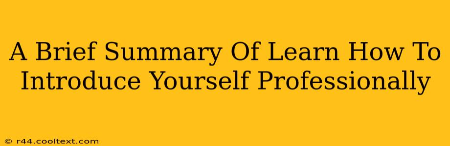 A Brief Summary Of Learn How To Introduce Yourself Professionally