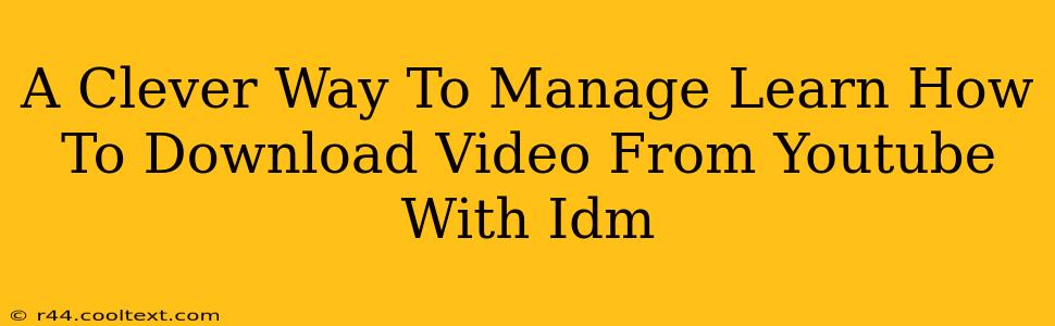 A Clever Way To Manage Learn How To Download Video From Youtube With Idm