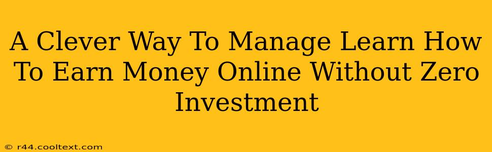 A Clever Way To Manage Learn How To Earn Money Online Without Zero Investment