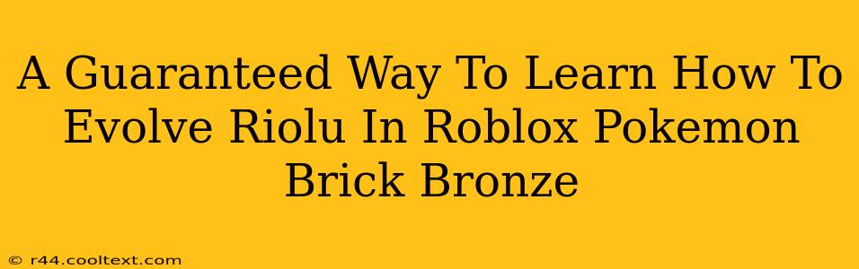 A Guaranteed Way To Learn How To Evolve Riolu In Roblox Pokemon Brick Bronze