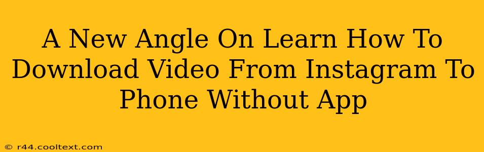 A New Angle On Learn How To Download Video From Instagram To Phone Without App