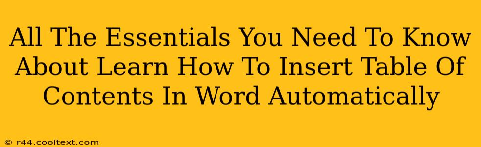 All The Essentials You Need To Know About Learn How To Insert Table Of Contents In Word Automatically