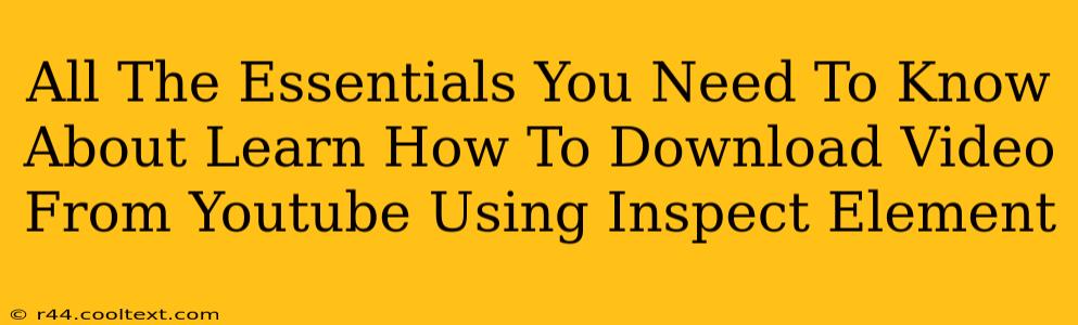 All The Essentials You Need To Know About Learn How To Download Video From Youtube Using Inspect Element