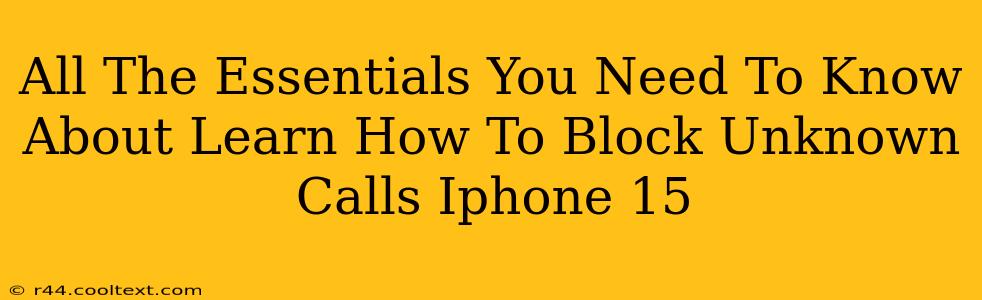 All The Essentials You Need To Know About Learn How To Block Unknown Calls Iphone 15