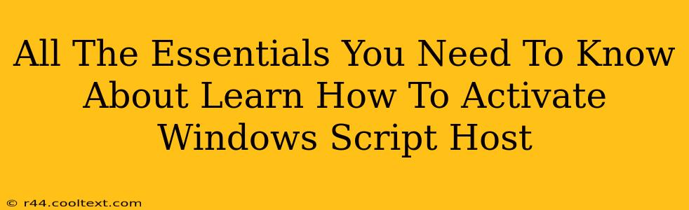 All The Essentials You Need To Know About Learn How To Activate Windows Script Host