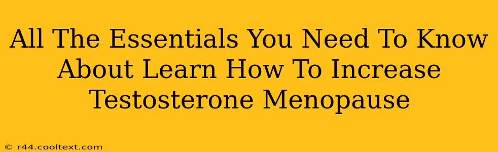 All The Essentials You Need To Know About Learn How To Increase Testosterone Menopause