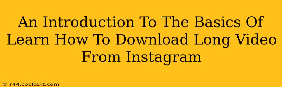 An Introduction To The Basics Of Learn How To Download Long Video From Instagram