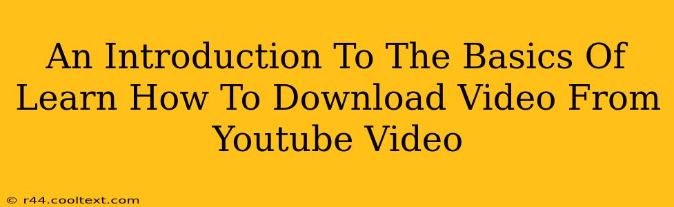 An Introduction To The Basics Of Learn How To Download Video From Youtube Video