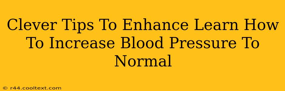 Clever Tips To Enhance Learn How To Increase Blood Pressure To Normal