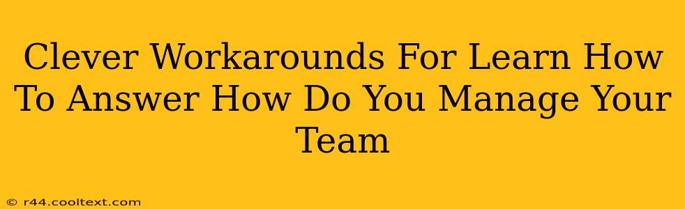 Clever Workarounds For Learn How To Answer How Do You Manage Your Team