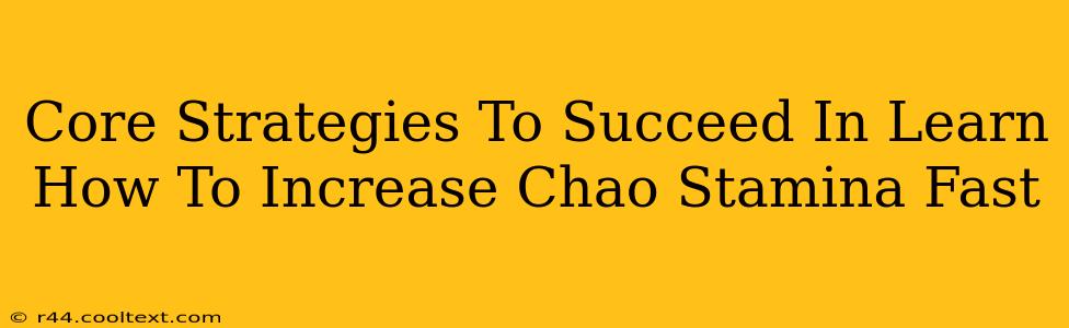 Core Strategies To Succeed In Learn How To Increase Chao Stamina Fast