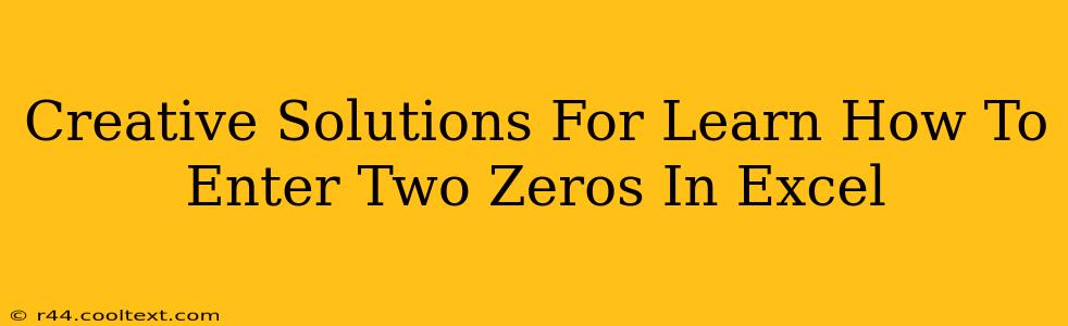 Creative Solutions For Learn How To Enter Two Zeros In Excel