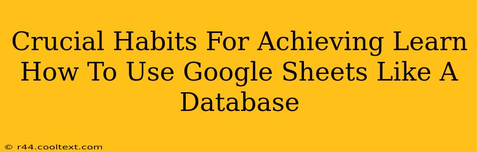 Crucial Habits For Achieving Learn How To Use Google Sheets Like A Database