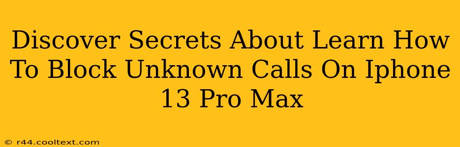 Discover Secrets About Learn How To Block Unknown Calls On Iphone 13 Pro Max