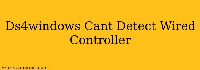 Ds4windows Cant Detect Wired Controller