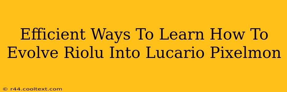 Efficient Ways To Learn How To Evolve Riolu Into Lucario Pixelmon