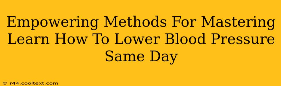 Empowering Methods For Mastering Learn How To Lower Blood Pressure Same Day