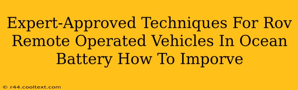 Expert-Approved Techniques For Rov Remote Operated Vehicles In Ocean Battery How To Imporve