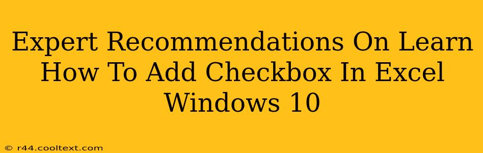 Expert Recommendations On Learn How To Add Checkbox In Excel Windows 10