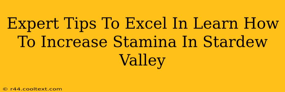 Expert Tips To Excel In Learn How To Increase Stamina In Stardew Valley