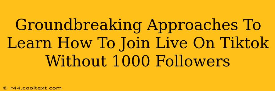 Groundbreaking Approaches To Learn How To Join Live On Tiktok Without 1000 Followers