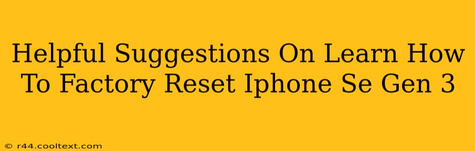 Helpful Suggestions On Learn How To Factory Reset Iphone Se Gen 3