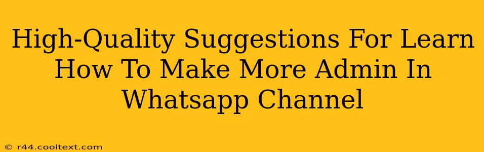 High-Quality Suggestions For Learn How To Make More Admin In Whatsapp Channel