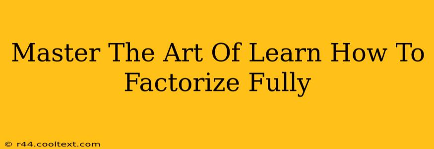 Master The Art Of Learn How To Factorize Fully