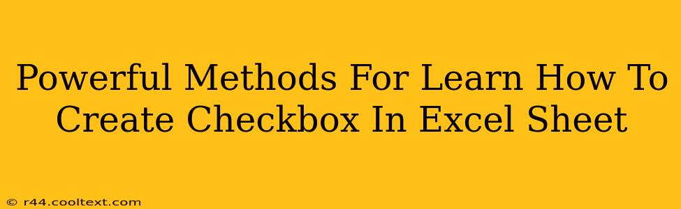 Powerful Methods For Learn How To Create Checkbox In Excel Sheet