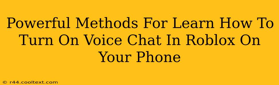 Powerful Methods For Learn How To Turn On Voice Chat In Roblox On Your Phone