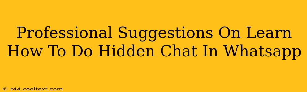 Professional Suggestions On Learn How To Do Hidden Chat In Whatsapp