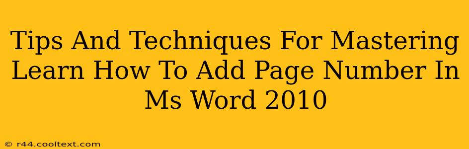 Tips And Techniques For Mastering Learn How To Add Page Number In Ms Word 2010