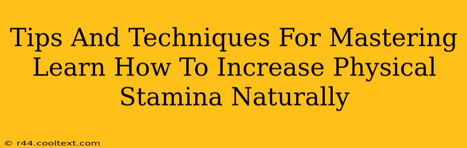 Tips And Techniques For Mastering Learn How To Increase Physical Stamina Naturally