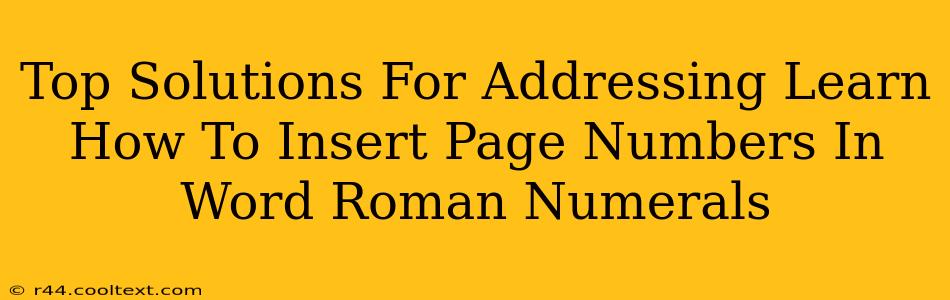 Top Solutions For Addressing Learn How To Insert Page Numbers In Word Roman Numerals