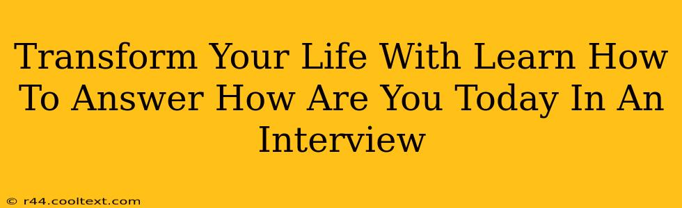 Transform Your Life With Learn How To Answer How Are You Today In An Interview