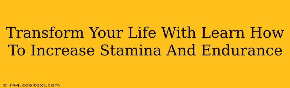 Transform Your Life With Learn How To Increase Stamina And Endurance