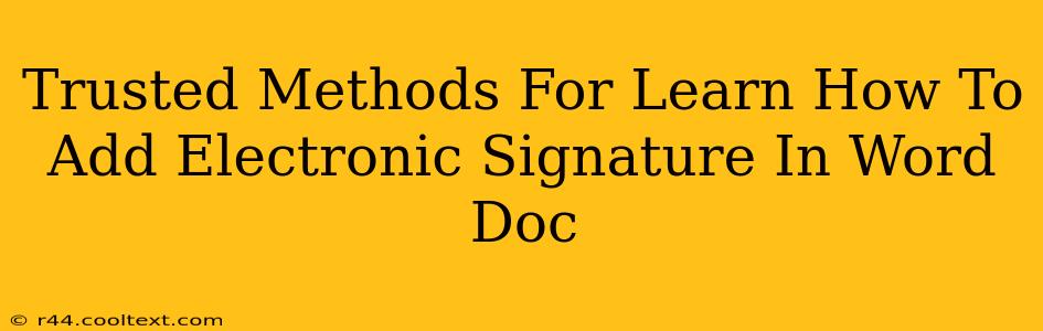 Trusted Methods For Learn How To Add Electronic Signature In Word Doc