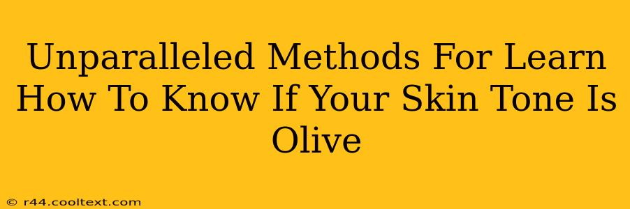 Unparalleled Methods For Learn How To Know If Your Skin Tone Is Olive