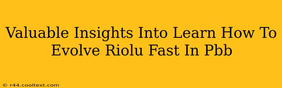 Valuable Insights Into Learn How To Evolve Riolu Fast In Pbb