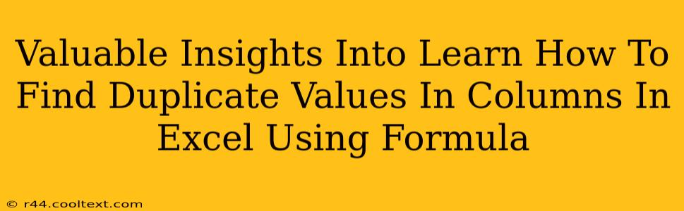 Valuable Insights Into Learn How To Find Duplicate Values In Columns In Excel Using Formula